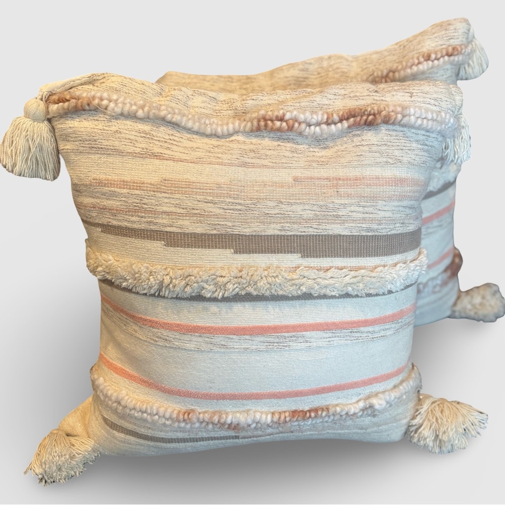 Textured Cream and Tan Accent Pillow